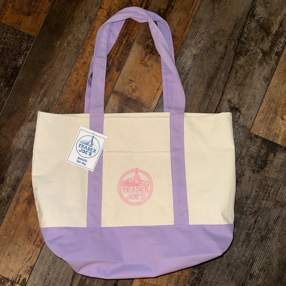Lavender Trim Canvas Tote Bag large